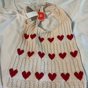 Cider Cream and Red Heart Tote Bag